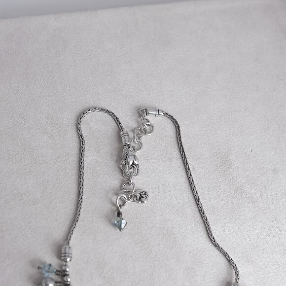 Brighton Cannes Beaded Necklace Retired Silver Plated Blue CZ Charms 16-18" - Picture 4 of 5